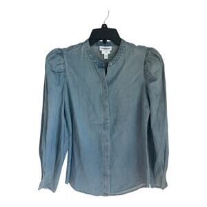 NWT Express Portofino Women's Light Blue Denim Blouse Top Puff Sleeves